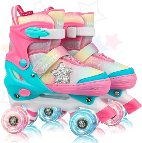 Vista 8 de Girls Roller Skates for Kids Boys, Adjustable Double Row Quad Skate with Light-Up Wheels, Gradient Star Design for Beginners Ages 3–12