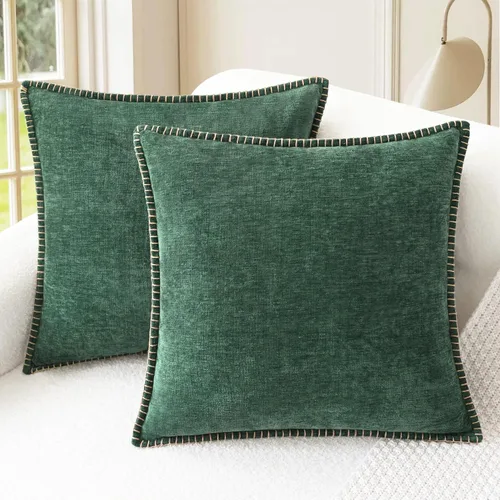 Vista 10 de CaliTime - Juego de 2 fundas de almohada decorativas de 16 x 16 pulgadas, con costuras en los bordes de hilo de algodón, chenilla suave teñida