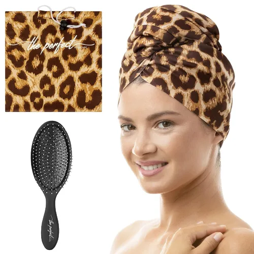 Vista 8 de Toalla de microfibra para el cabello con cepillo desenredante húmedo y seco, turbante de secado rápido antiencrespamiento para cabello rizado