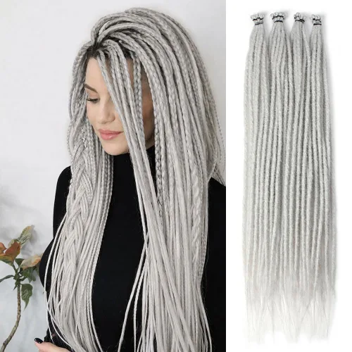Vista 38 de Kraler Extensiones de Rastas Azules, Extensiones de Rastas Sintéticas de Ganchillo de 22", 100% Hechas a Mano, Rastas de Una Sola Punta, Delgadas
