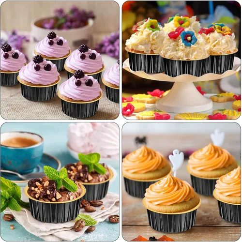 Vista 4 de 150 moldes desechables de papel de aluminio para hornear, con tapas, mini moldes para cupcakes de 5 onzas, moldes para flan, moldes para tartas