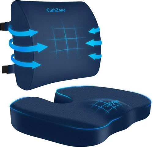 Vista 17 de CushZone Cojín de asiento, almohada de apoyo lumbar con correa ajustable, cojines para silla para aliviar el dolor de ciática, con funda lavable