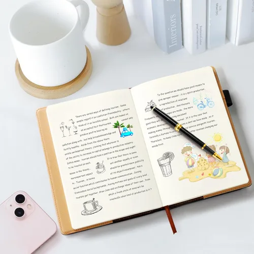 Vista 6 de Cuaderno A5 en blanco, cuaderno de bocetos de cuero de tapa dura recargable con bolsillo y hebilla magnética, 240 páginas gruesas de viaje