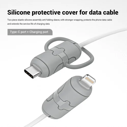 Vista 3 de Protectores de cable de carga, 6 piezas 2 en 1 de silicona de doble extremo compatible con cables de iPhone Android con USB-C tipo C, funda