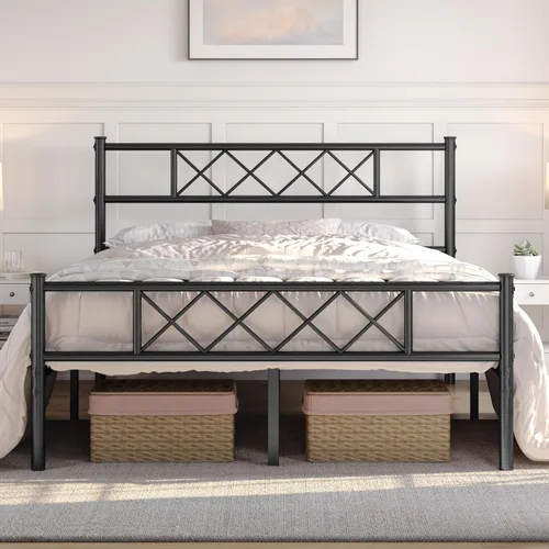 Vista 13 de Yaheetech Base de cama de plataforma metálica tamaño Twin con cabecero y piecero simples, base de colchón para almacenamiento debajo de la cama