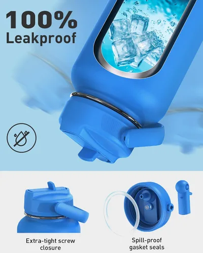 Vista 5 de TOURIT Botella de agua aislada de 32 onzas, botella de acero inoxidable con popote, aislamiento al vacío de doble pared para bebidas frías