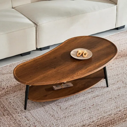 Vista 10 de Saint Mossi - Mesa de centro moderna para sala de estar, mesa de centro ovalada de madera de mediados de siglo, mesa central para espacios pequeños