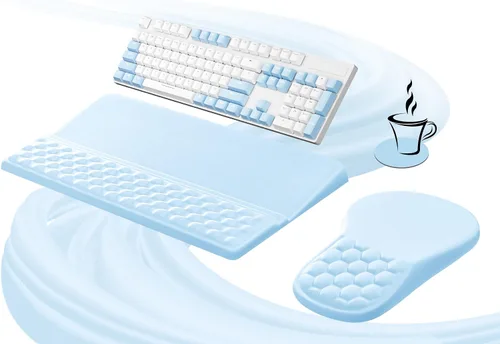 Vista 14 de Ospelelf Conjunto de Reposamuñecas Ergonómico de Alfombrilla para Ratón y Soporte para Teclado, Comodidad con Espuma Viscoelástica, Alivio del Dolor