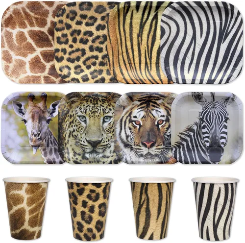 Vista 11 de Havercamp Vasos de fiesta Jungle Safari (16 tazas). Vasos de papel grandes de 12 onzas. Auténtico, foto-realista estampado de animales de la selva.