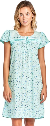 Vista 16 de Casual Nights Camisón de manga larga para mujer, diseño floral. Azul