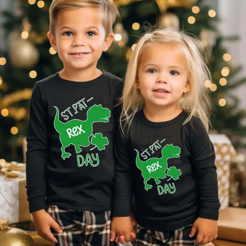 Vista 5 de Camiseta del Día de San Patricio para niños y niñas, camiseta irlandesa con diseño de camión de dinosaurio, trébol irlandés, camisetas de manga