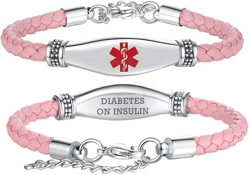 Vista 49 de LinnaLove Pulseras de alerta médica para mujeres, hermosas pulseras de cuero femenino para identificación médica con grabado gratuito