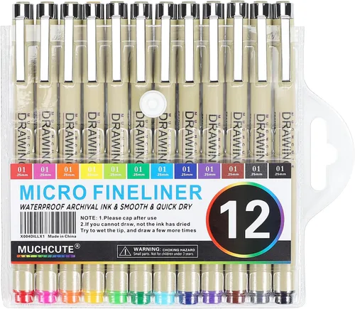 Vista 7 de Muchcute 01 Micro Fineliner Dibujo Arte Bolígrafos: 12 Colores 0.25mm Punta Extra Fina Biblia Sin Sangría Diario Zentangle Suministros de Estudio