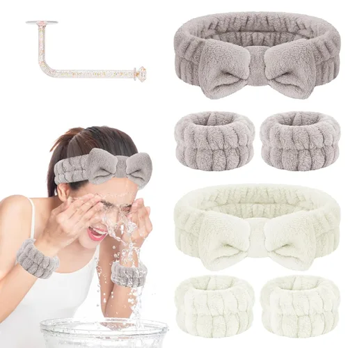 Vista 22 de CERETIA Juego de lavado facial – diadema, pulseras con soporte, toallas de muñeca de spa absorbentes de microfibra