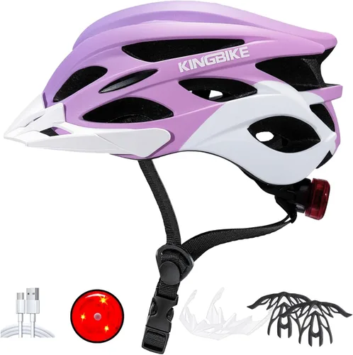 Vista 10 de KINGBIKE - Casco de bicicleta para adultos, hombres, mujeres y jóvenes, para ciclismo en carretera y montaña, con luz recargable por USB