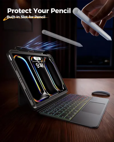 Vista 7 de Funda magnética transparente con teclado para iPad Pro de 11 pulgadas (M5/M4) 2025/2024, retroiluminación de 7 colores y trackpad multitáctil, funda