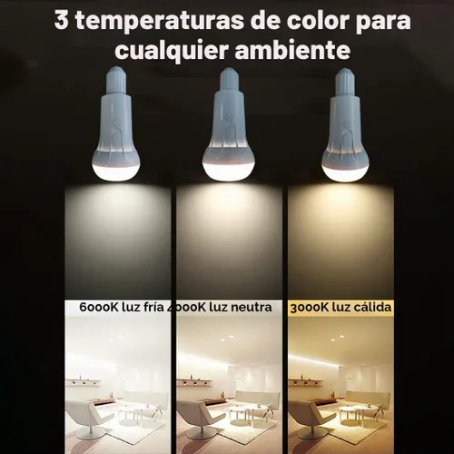 Vista 6 de Paquete de 2 bombillas recargables inalámbricas con carga USB remota, 12 W, funciona con pilas, 30 horas de larga vida de emergencia para corte