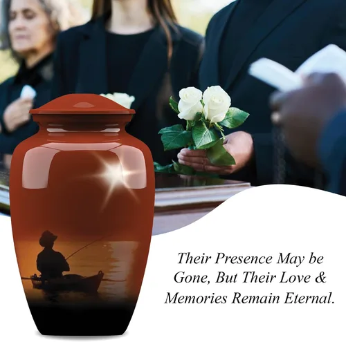 Vista 9 de Forever URNS - Urna funeraria de cremación para adultos con tema clásico de hombre de pesca para cenizas humanas de mujeres y hombres, 320 pulgadas