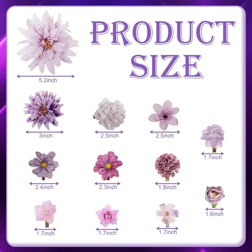 Vista 2 de LACGO 24 pinzas para el pelo con flores, broches florales para mujeres y niñas, bodas, Navidad, Año Nuevo, cumpleaños, fiestas bohemias, aniversario