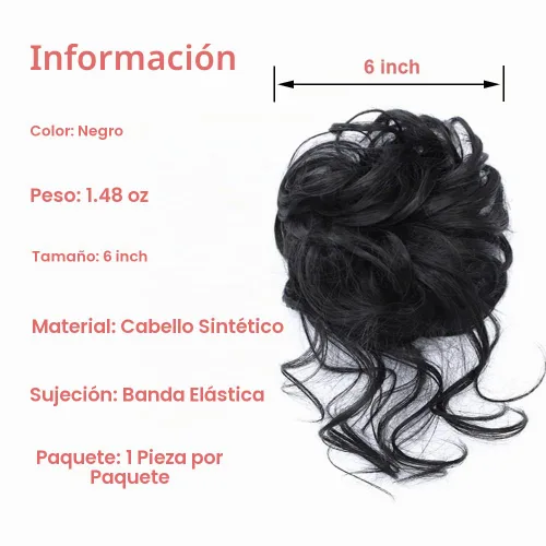 Vista 3 de KETHBE Moño desordenado, extensión de moños de pelo despeinado, banda elástica para el cabello, moño rizado para mujeres (negro)