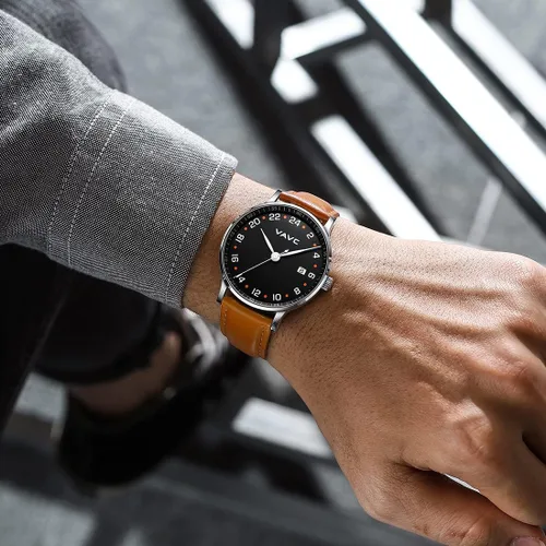 Vista 6 de VAVC 24 Hour Watch Unisex Swiss Quartz Movement Waterproof Watch with Black Leather Strap for Men Women