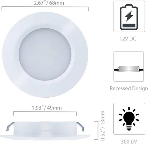 Vista 4 de Iluminación para debajo del gabinete para cámper, furgoneta, camión, 12 V, luz LED empotrada, luz blanca cálida, 3 W, 12 voltios, lámparas de techo