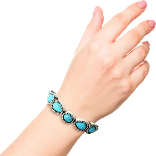 Vista 2 de Jessica Simpson Pulsera deslizante de piedra turquesa para mujer, pulsera de plata oxidada o dorada con turquesa