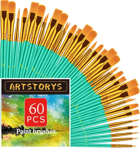 Vista 15 de Juego de pinceles de pintura, 30 piezas de pinceles de pintura para pintura acrílica, pincel de pintura al óleo, acuarela y acrílica, pinceles