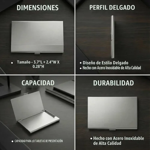 Vista 4 de SunplusTrade tarjetero para tarjetas empresariales profesionales, de acero inoxidable, diseño delgado, para hombre y mujer