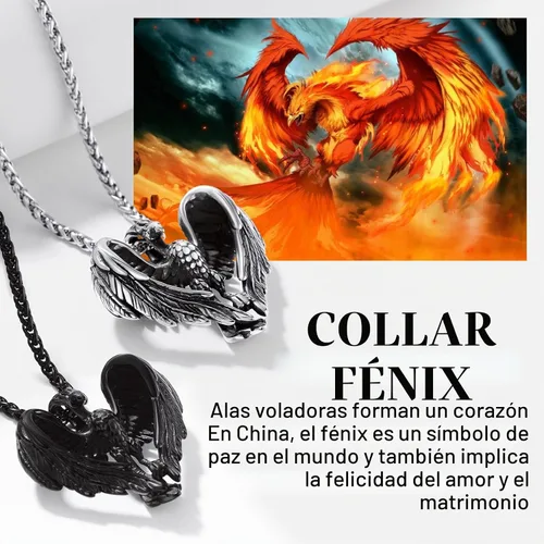 Vista 3 de Richsteel Phoenix/Wolf/Rock Hand/Skeleton Necklace for Men Phoenix Negro