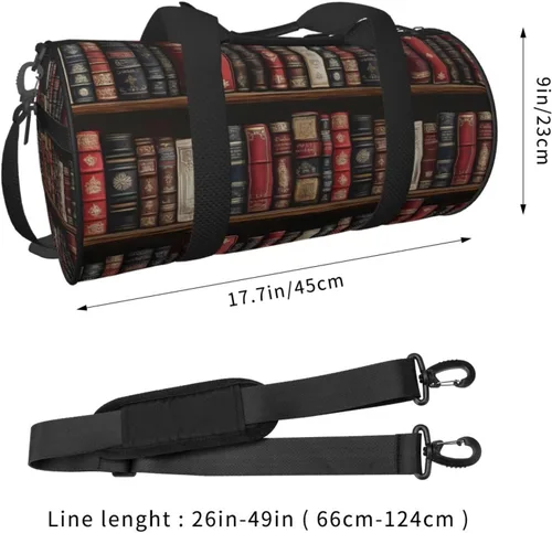 Vista 2 de Large Duffle Bag for Travel - Retro Books Print Gym Bag for Women Men, Travel Foldable Bags for Women Men with Zippered Multiple Pockets