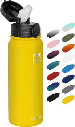 Vista 24 de Fanhaw Botella de agua de acero inoxidable aislada para niños de 20 onzas con tapa con popote, a prueba de fugas y antipolvo, botella de uso diario