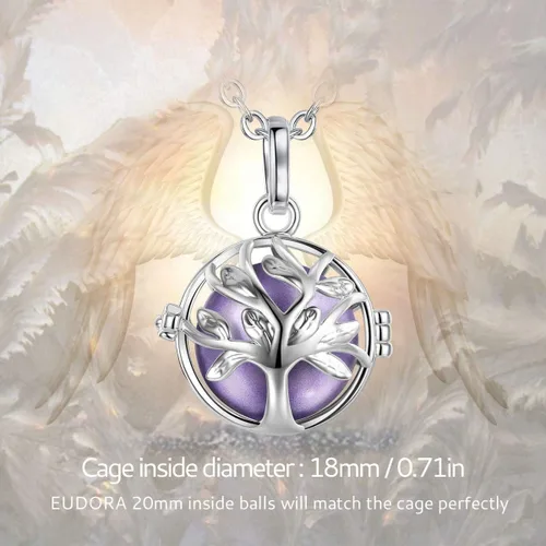 Vista 6 de EUDORA Harmony Bola Necklace Tree of Life 18mm Chime Pendant Wishing Ball 30