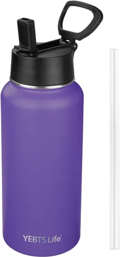 Vista 9 de Botella de agua aislada con popote, botella de agua deportiva de acero inoxidable aislada al vacío de 32 onzas, mantiene el frío y el calor, botella