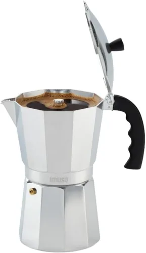 Vista 13 de IMUSA USA B120-43V, Cafetera de expreso de aluminio para estufa de 6 tazas, plateada Ideal para preparar café expreso