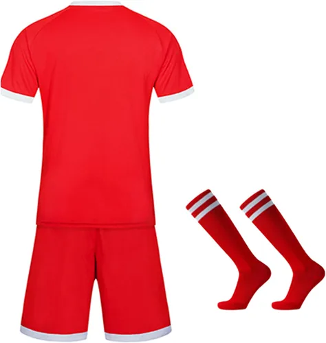 Vista 2 de M2C Camiseta y pantalones cortos de fútbol sólido para hombre con calcetines para entrenamiento de equipo deportivo
