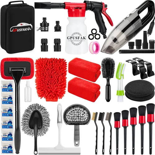 Vista 13 de 16Pcs Kit de Limpieza para Lavado de Auto con Pistola de Espuma, Cepillos de Detalle, Herramienta de Limpieza de Parabrisas, Cepillos para Llanta