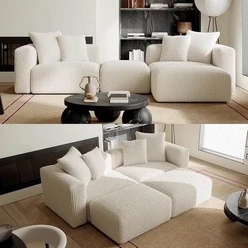 Vista 11 de Acanva - Sofá modular convertible con otomana, en forma de U, color negro Sofá de pana, marco de madera, combinación libre, sofá cama, para sala