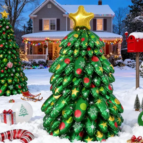 Vista 8 de Árbol de Navidad inflable, globos autosostenibles de 40 pulgadas, globos de papel de aluminio para árbol de Navidad de interior y exterior Árbol