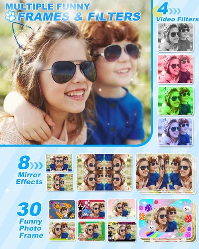 Vista 6 de Cámara para niños Uffylle, selfie frontal de 1080P 48MP, cámara de juguete para niños pequeños con pantalla grande de 3.5 pulgadas, zoom 10X