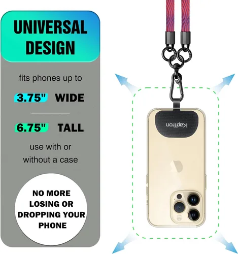Vista 3 de Kaptron Cordón universal para teléfono celular: correa cruzada ajustable para teléfono celular con soporte de silicona para teléfono y correas