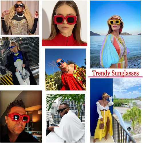 Vista 6 de Akirawang Lentes de sol inflados cuadrados de moda para mujeres y hombres, de gran tamaño, marco grueso, gafas de moda, sombras, estilo de diseñador