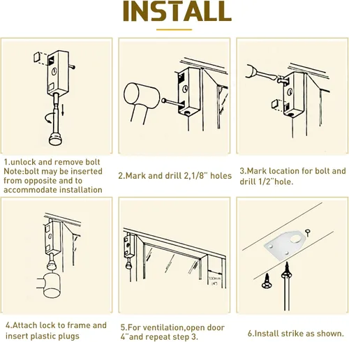 Vista 6 de Cerradura de puerta corrediza para puerta de patio rectangular con llave para barra de seguridad con bisagras de vidrio, perno de acero, aleación