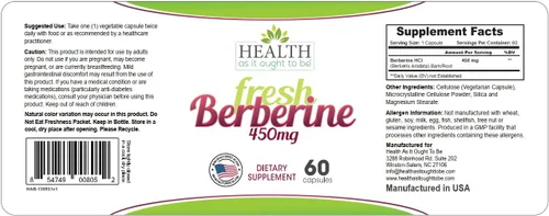 Vista 3 de Health As It Ought To Be Berberina fresca 450mg metabólico 60 cápsulas