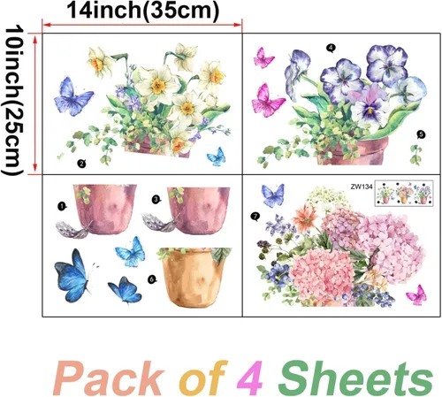 Vista 2 de Maydahui Calcomanías de pared coloridas para macetas de mariposa (40 x 16 pulgadas), calcomanías de pared para cocina, sala de estar, dormitorio