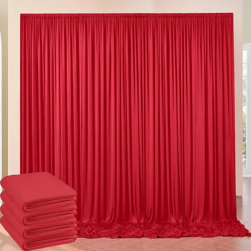 Vista 15 de Paneles de cortinas de fondo rojo sin arrugas de 30 x 8 pies para fiestas, cortinas de fondo de fotos de poliéster, 6 paneles de 5 x 8 pies
