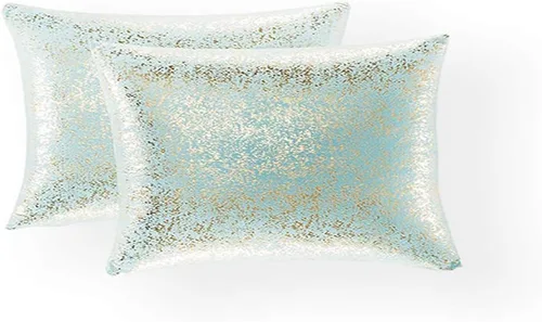 Vista 19 de Xinrjojo Juego de 2 almohadas brillantes en negro y dorado, almohadas suaves y brillantes decorativas, juego de fundas de almohada cuadradas negras