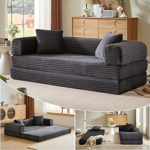 Vista 9 de Sofá cama plegable convertible 4 en 1, sofá cama plegable con marco de forma fija, sofá plegable de pana nube para sala de estar y dormitorio