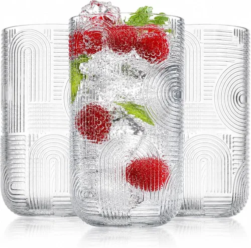 Vista 5 de Glaver's Vasos para beber, 8 vasos altos, 17 onzas de grosor con diseño en relieve, juego de 8 vasos de cocina transparentes para refrigeradores