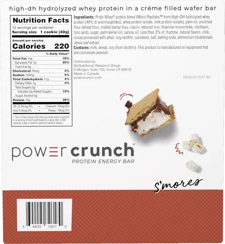 Vista 8 de Barritas de proteína Power Crunch, snacks altos en proteínas con delicioso sabor, S'Mores, 1.4 onzas (12 unidades) (Paquete de 2)